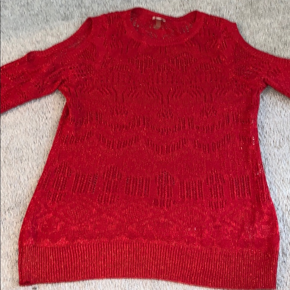 Red shimmer long sleeve cold shoulder